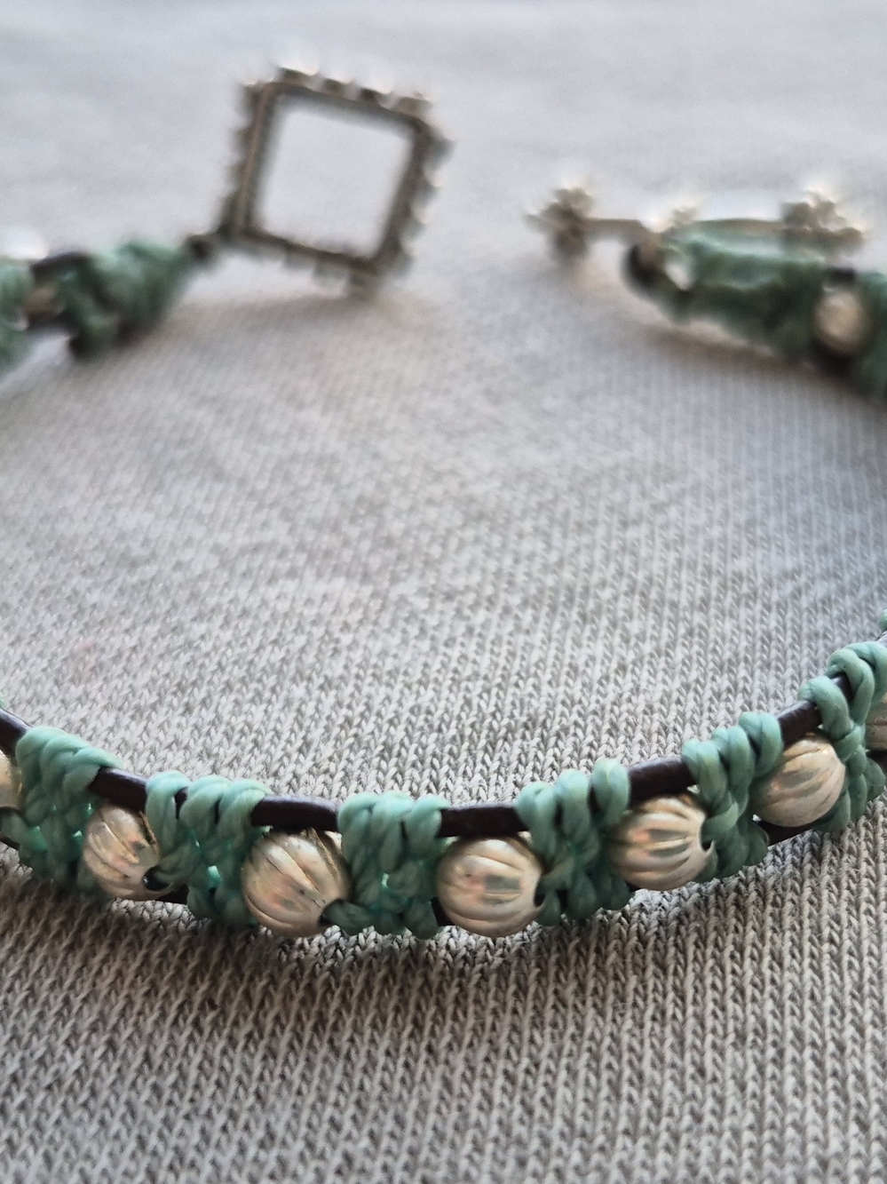 Handmade Turquoise Sterling Beaded Macrame Bracelet